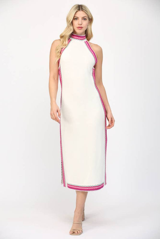 SLEEVELESS HALTER NECK SWEATER MIDI DRESS