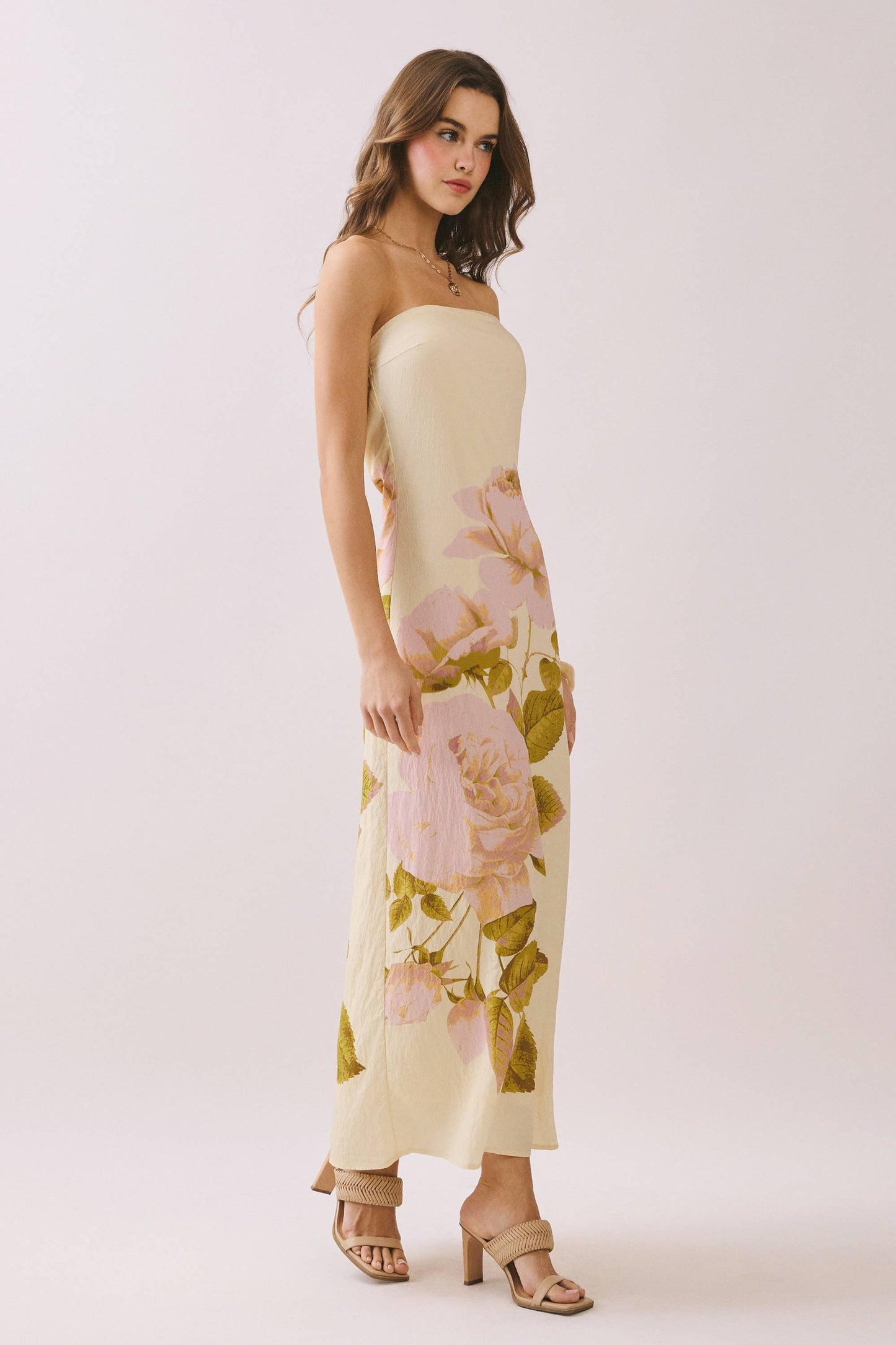 Bold Oversized Floral Print Strapless Maxi Dress