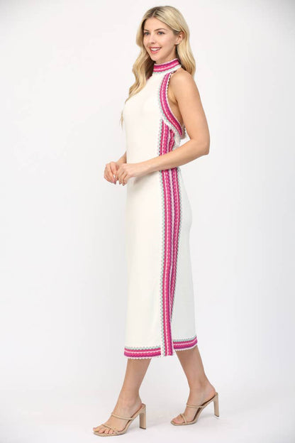 SLEEVELESS HALTER NECK SWEATER MIDI DRESS