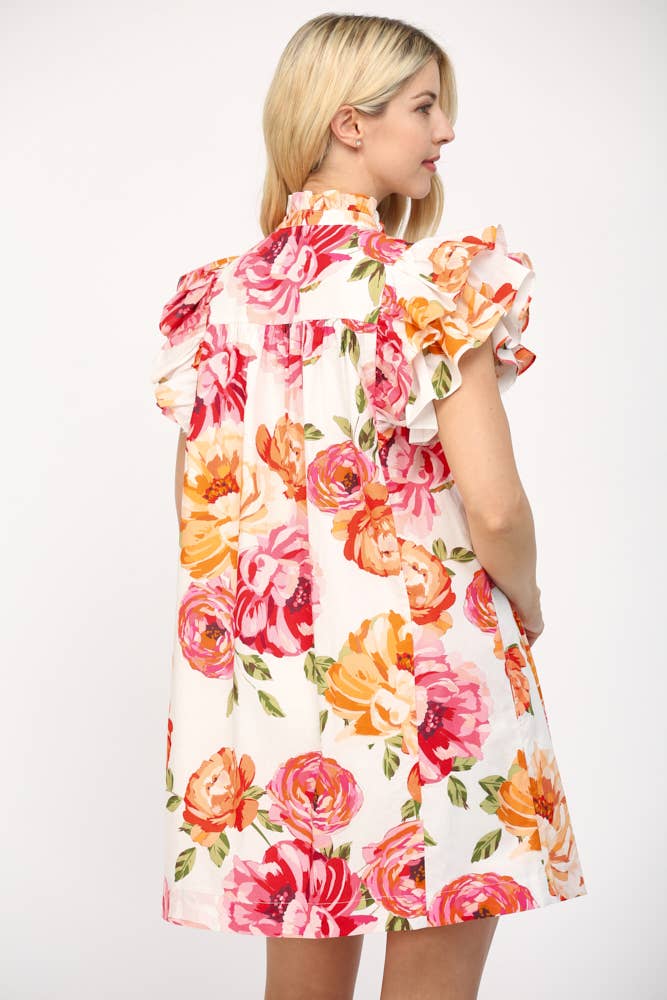 PINTUCK DETAILED RUFFLE SLEEVE MINI DRESS
