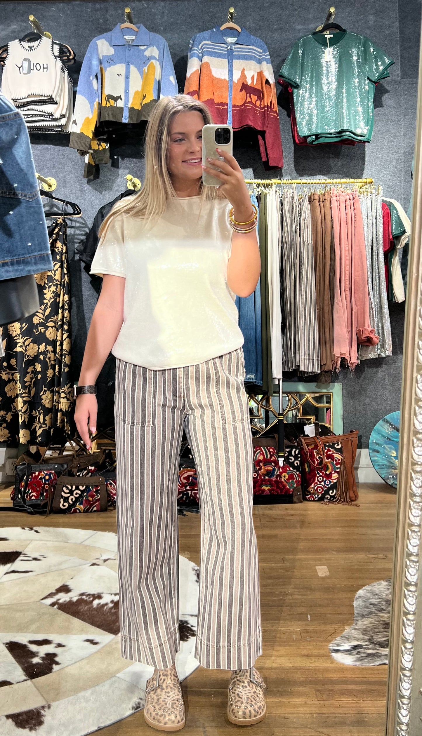 Brown multicolored striped pants