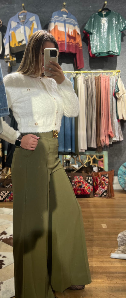 Olive green pleated pants