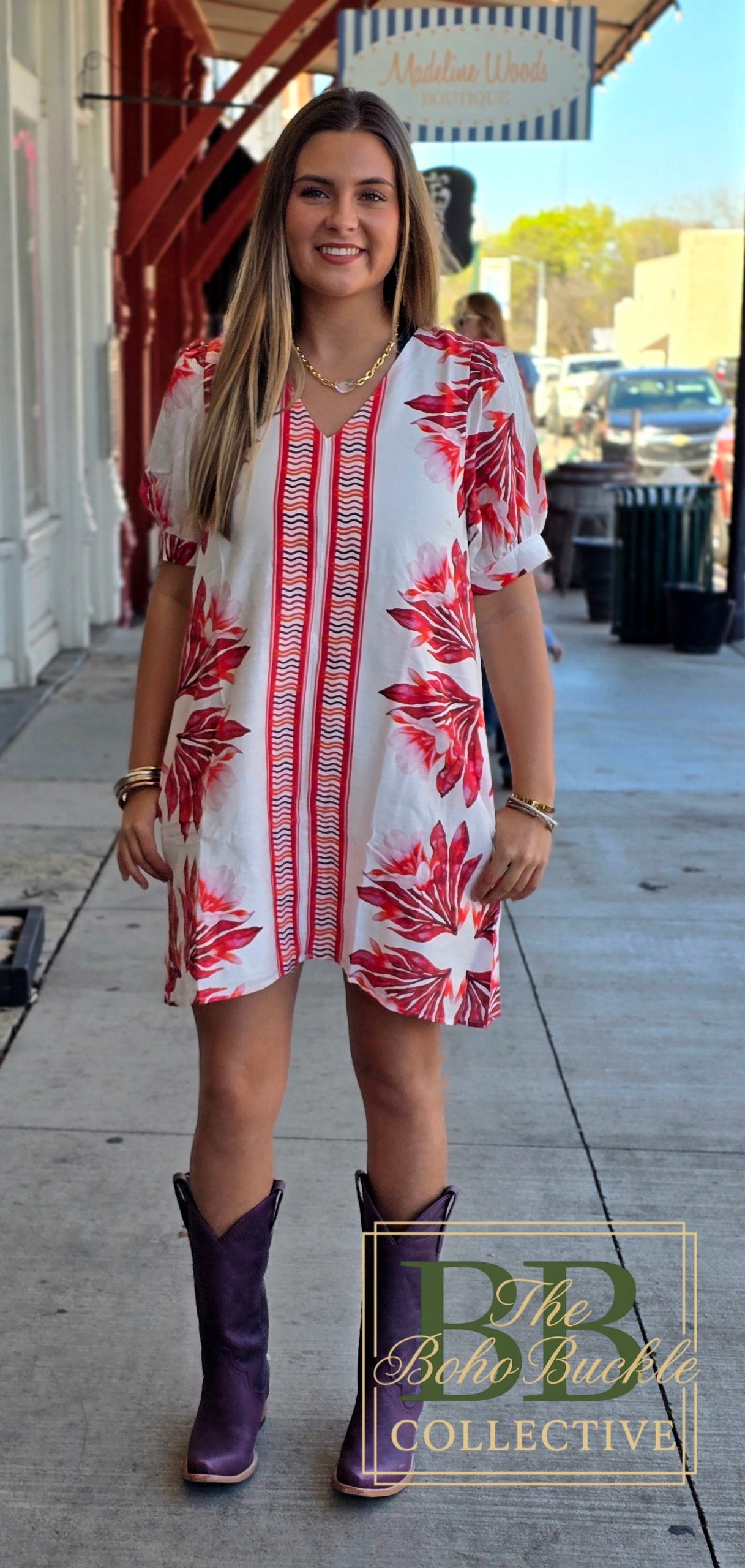 Red floral dress