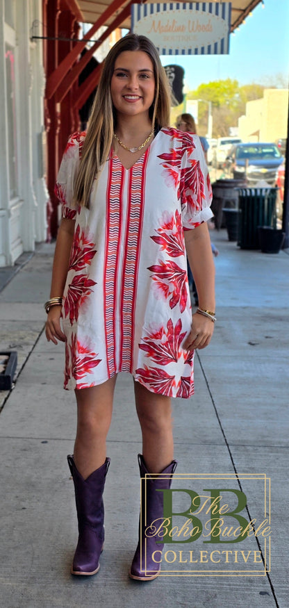 Red floral dress