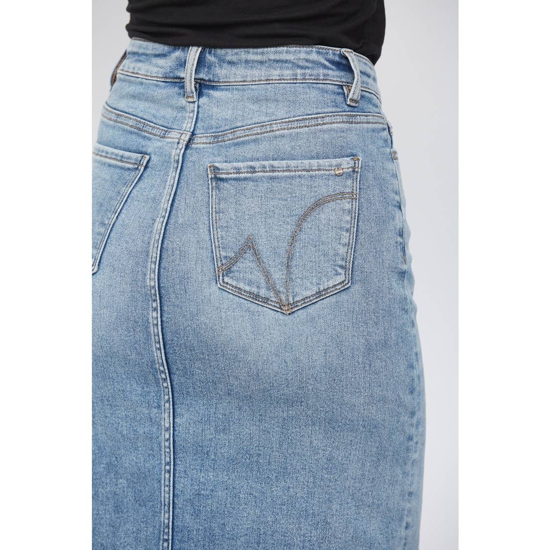 HIGH WAISTED MIDI SKIRT WITH DISTRESSED