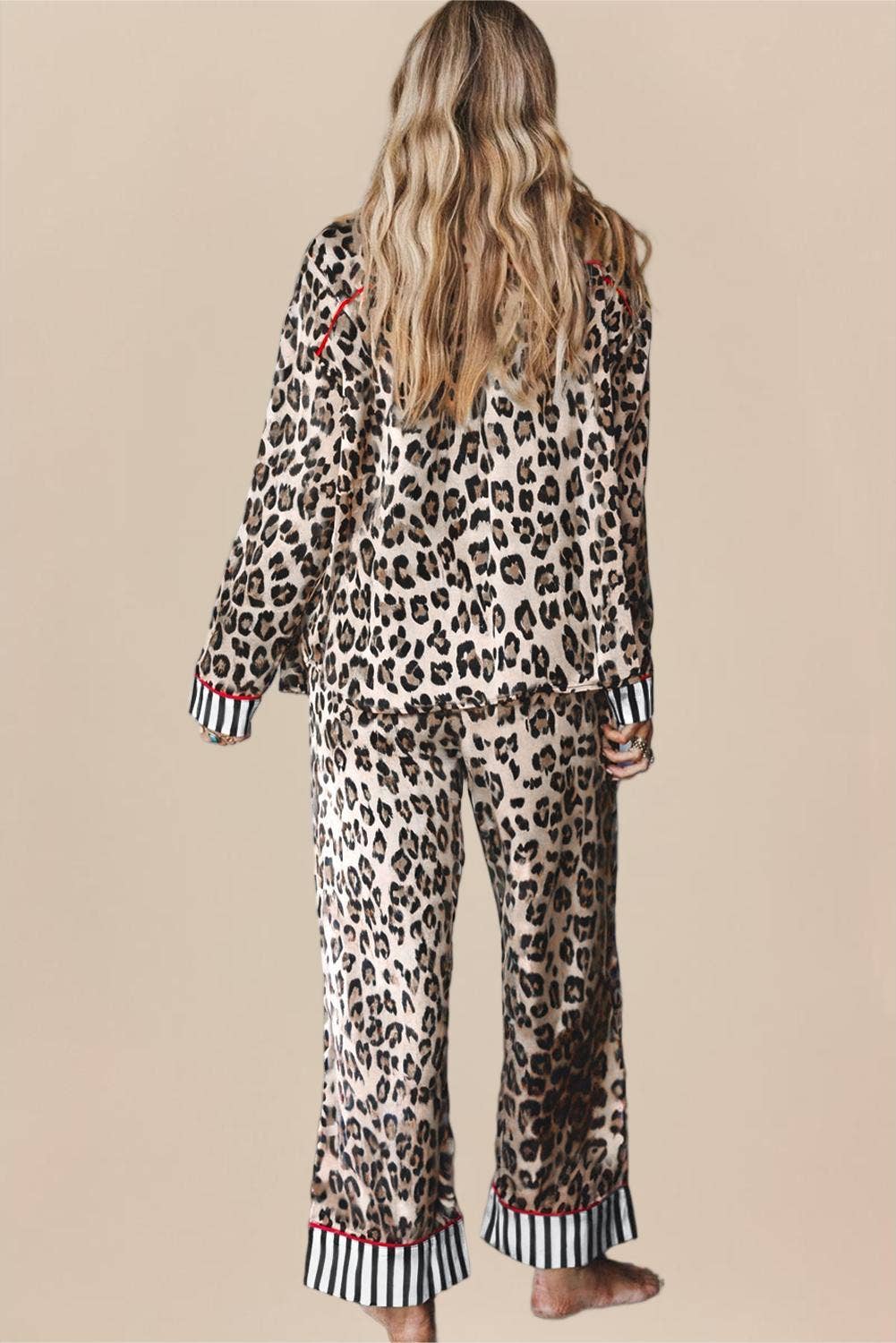 Leopard Striped Edge Shirt and Pants Pajama Set