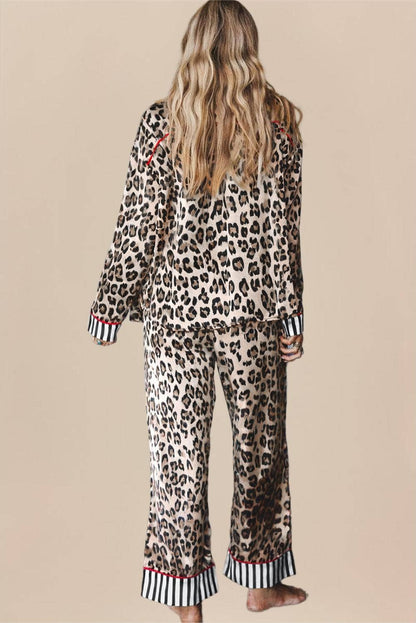 Leopard Striped Edge Shirt and Pants Pajama Set