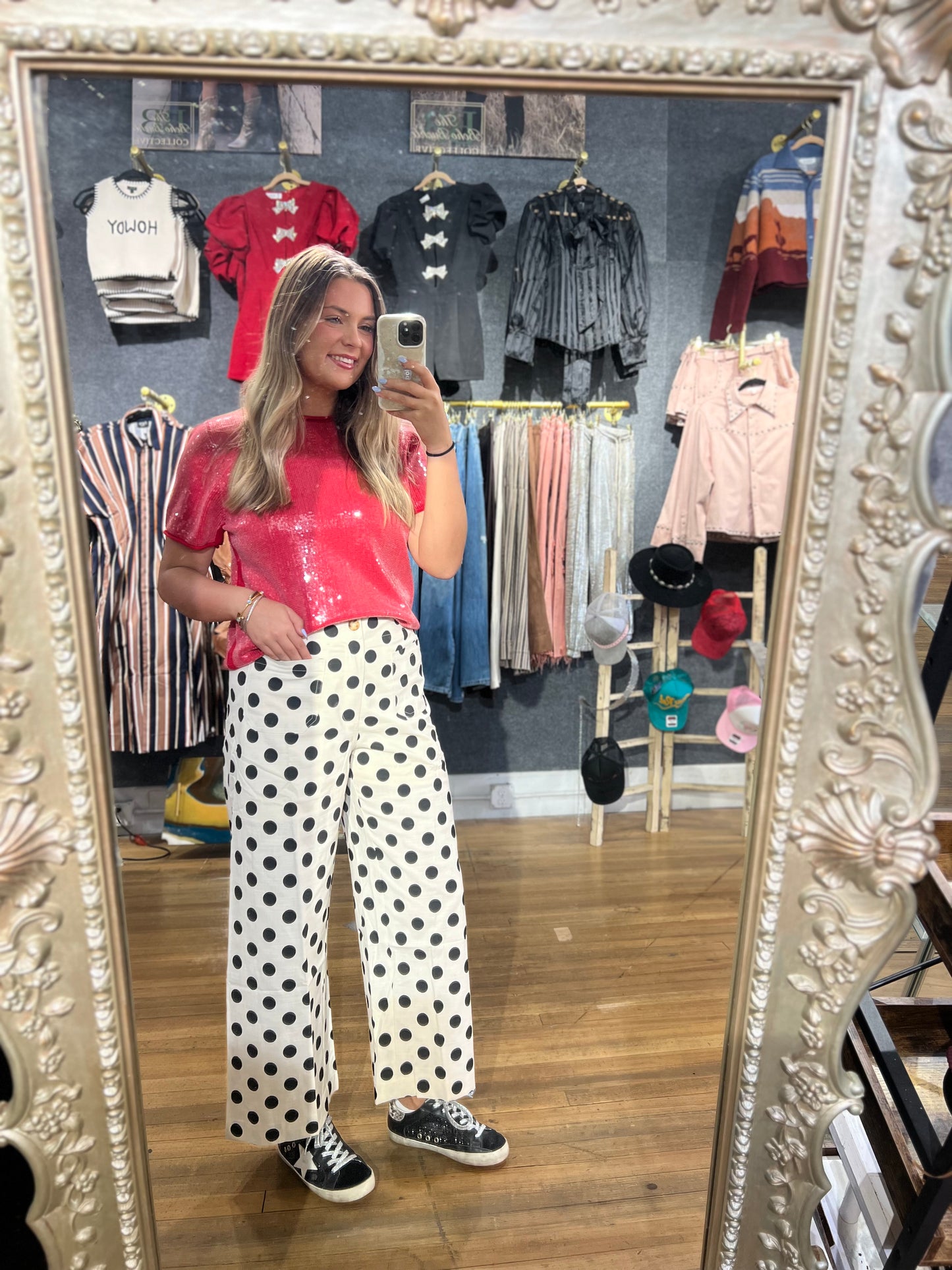 Polka Dot Wide Leg Jeans