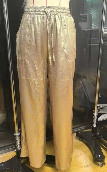 Metal shiny bronzing wide-leg pants