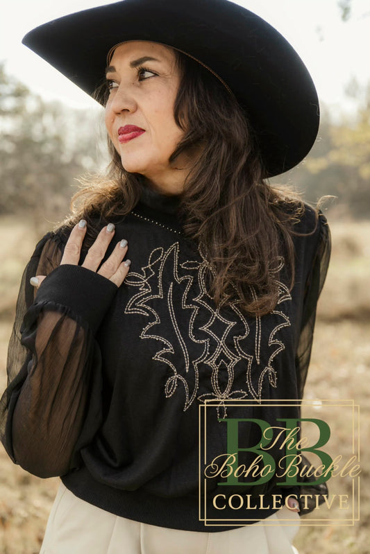 Black boot stitch blouse