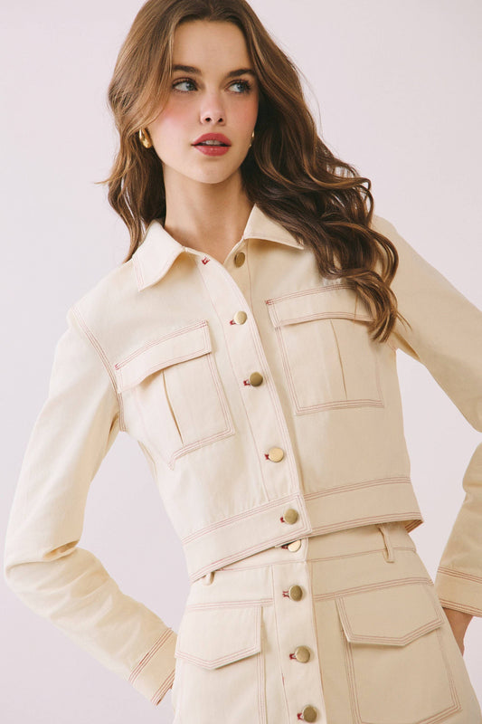 Contrast Stitching Detail Cropped Jacket
