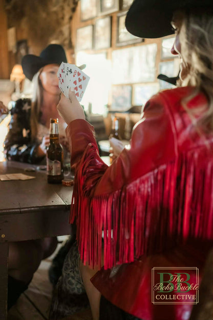 Red lambskin leather jacket