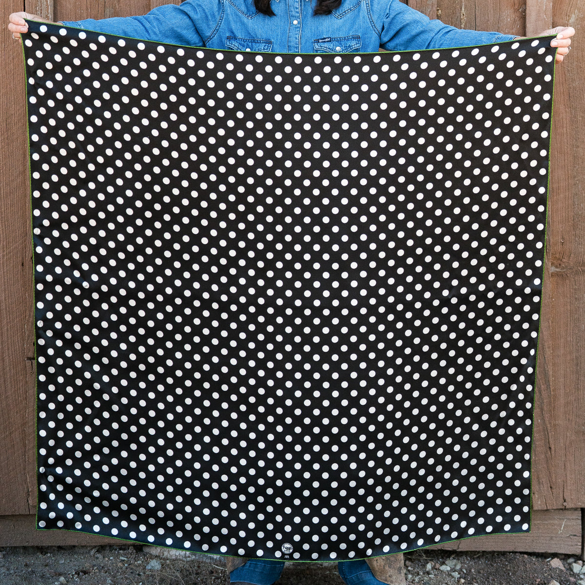 black polka dot/lime green border scarf
