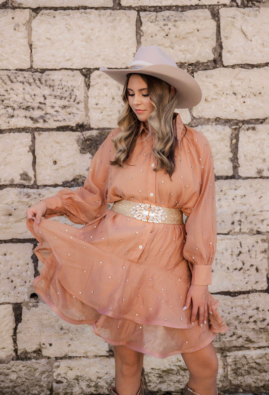Apricot Rhinestone Dress