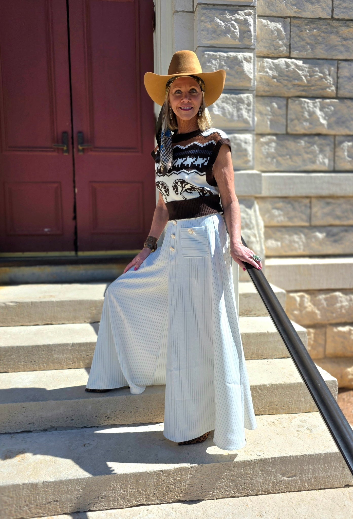 Creme palazzo stripe pants