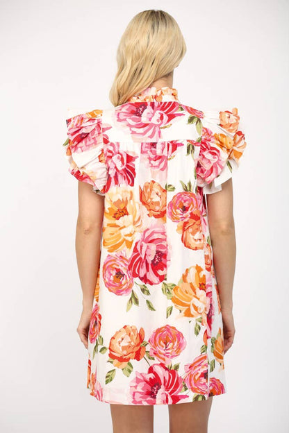 PINTUCK DETAILED RUFFLE SLEEVE MINI DRESS