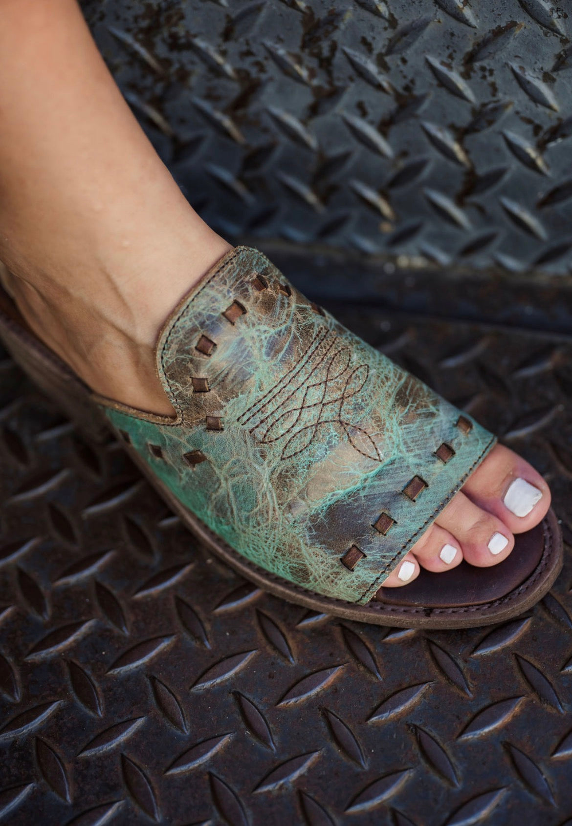 Turquoise Boot stitch heels