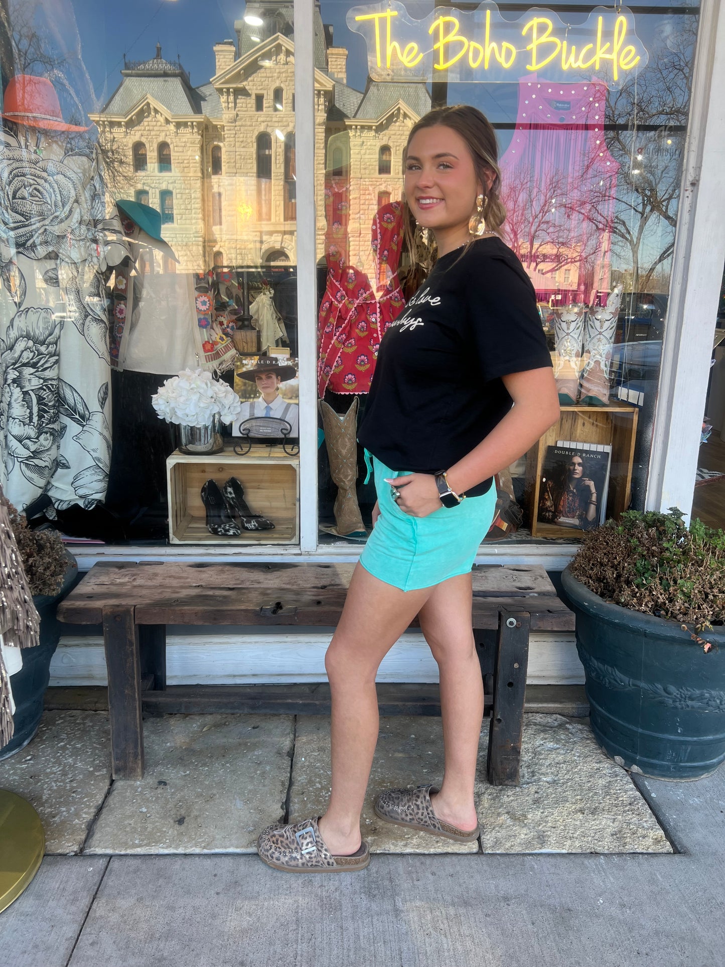 Sea green mineral wash shorts