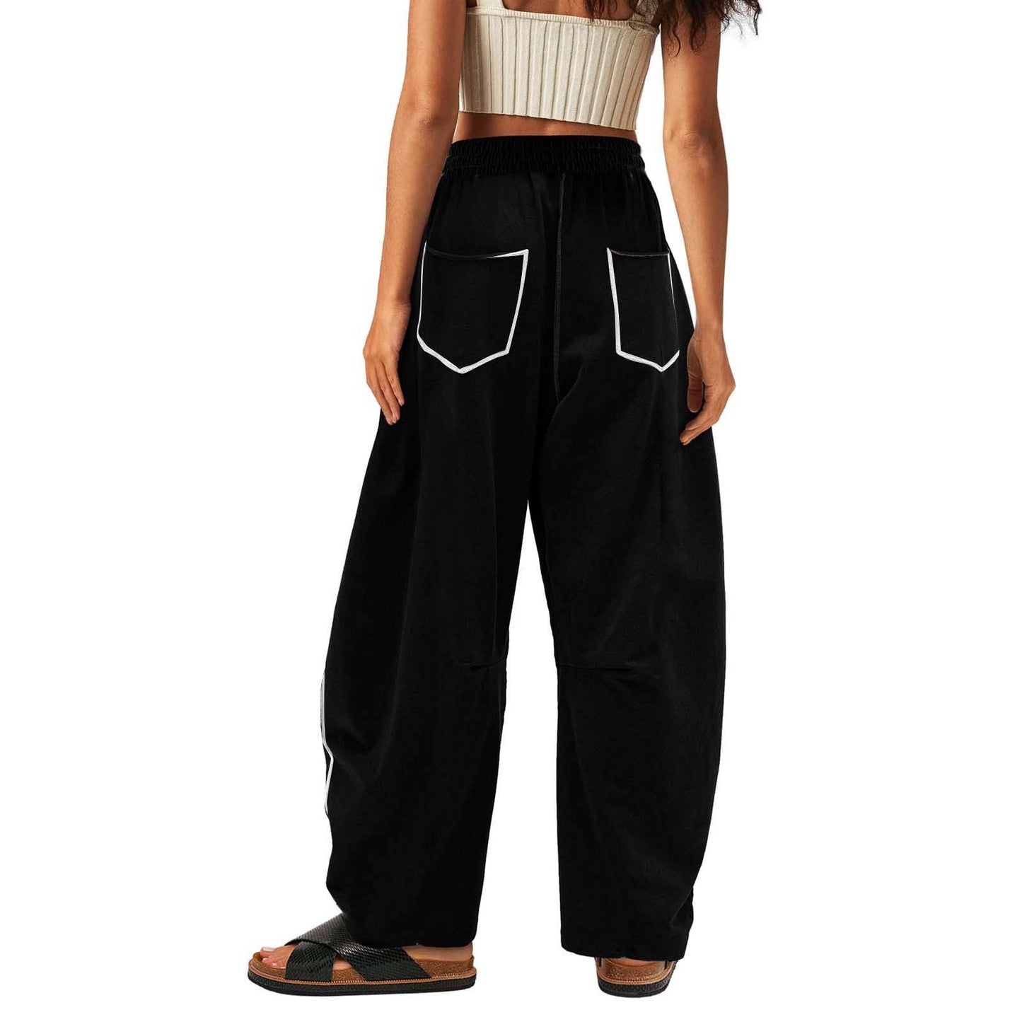 Simple Drawstring Mid-Waist Causal Pants DP25F547
