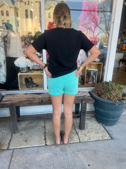 Sea green mineral wash shorts