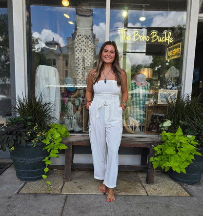White strapless jumpsuit