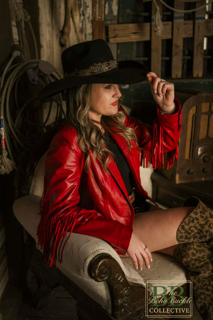 Red lambskin leather jacket