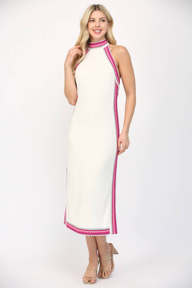 SLEEVELESS HALTER NECK SWEATER MIDI DRESS