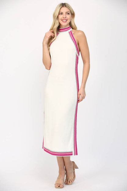 SLEEVELESS HALTER NECK SWEATER MIDI DRESS