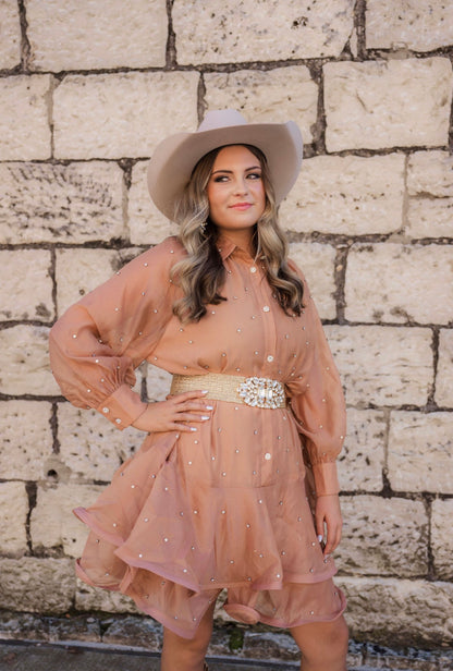 Apricot Rhinestone Dress
