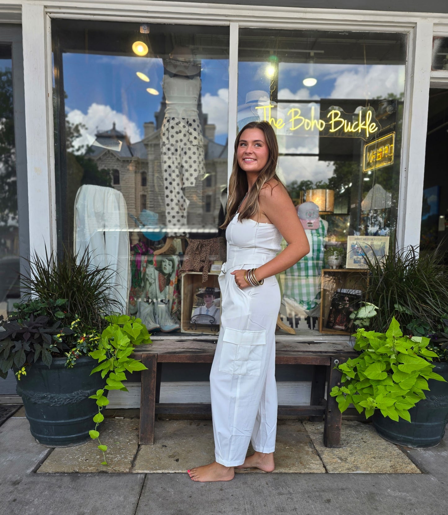 White strapless jumpsuit