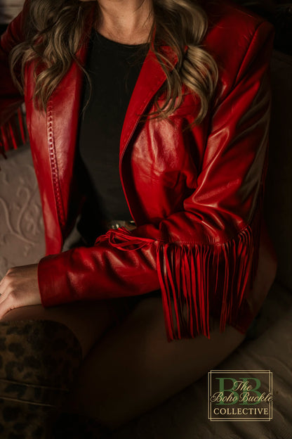 Red lambskin leather jacket