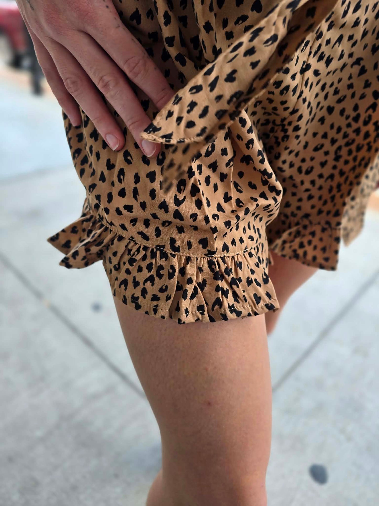 Tan and black animal print shorts