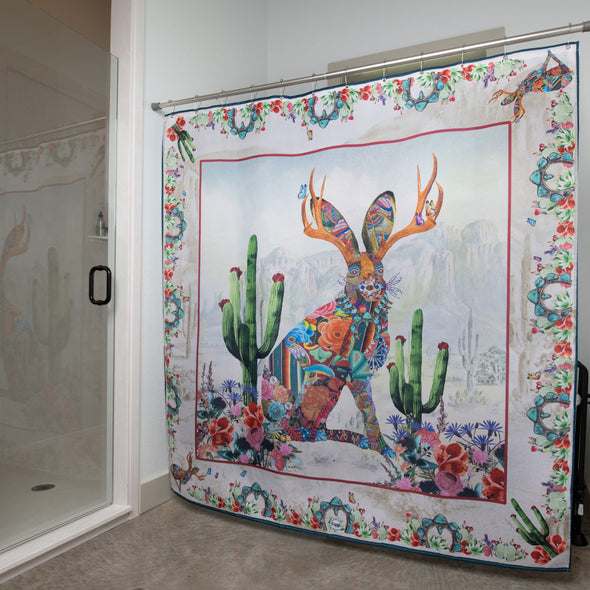Jeweled jackalope shower curtain