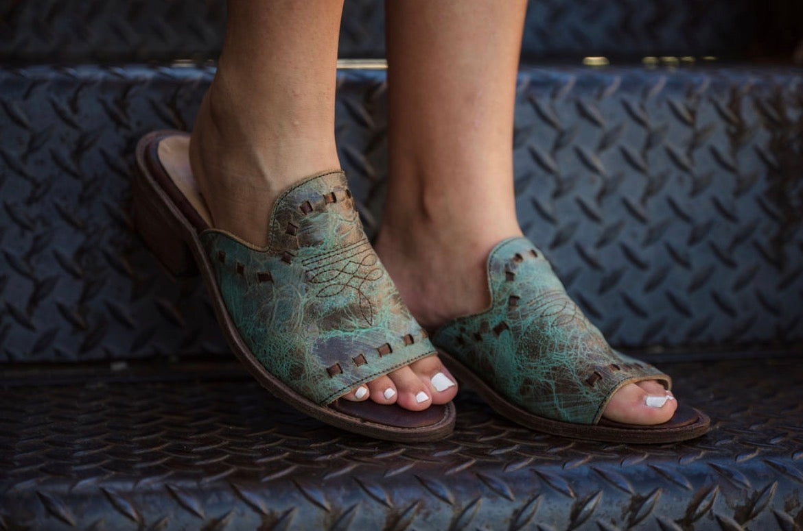 Turquoise Boot stitch heels