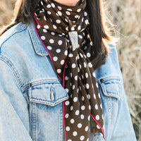 Brown polka dot/red border scarf