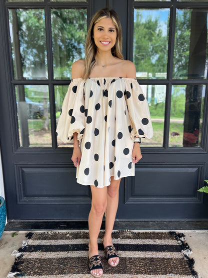 Off Shoulder Polka Dot Mini Dress