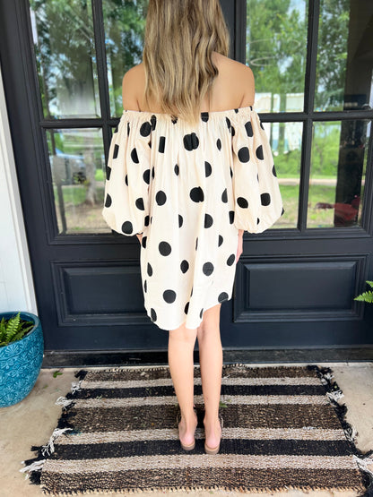 Off Shoulder Polka Dot Mini Dress