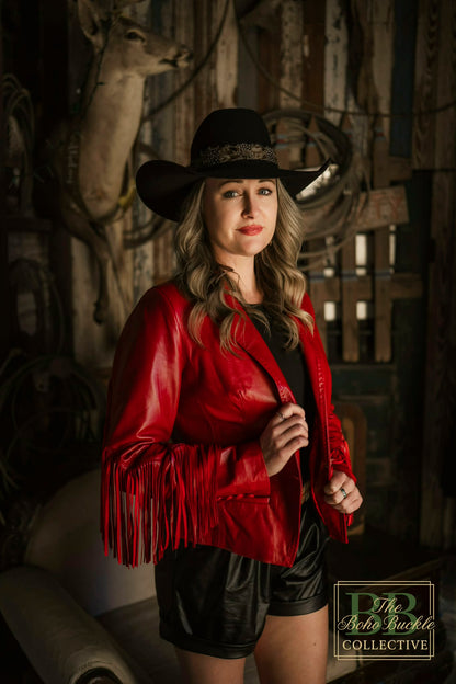 Red lambskin leather jacket