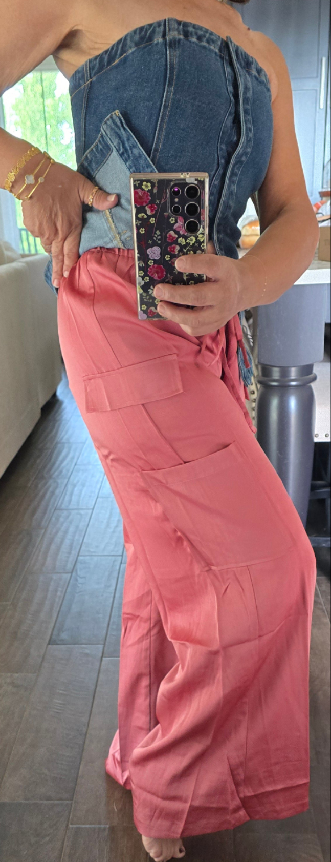Rose Satin Cargo Pants