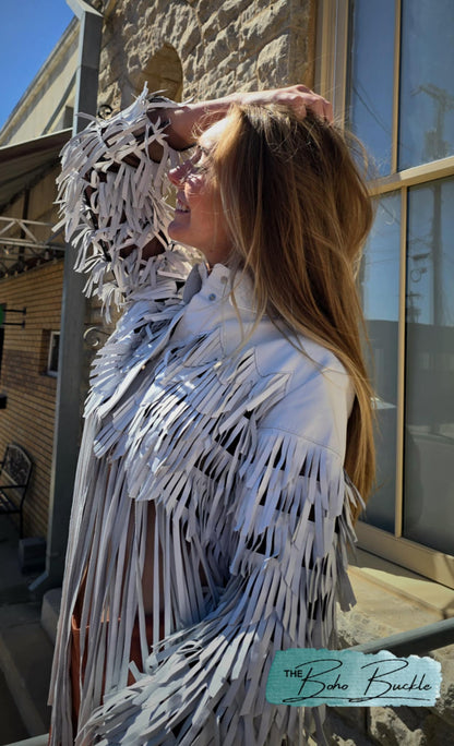 White fringe leather jacket