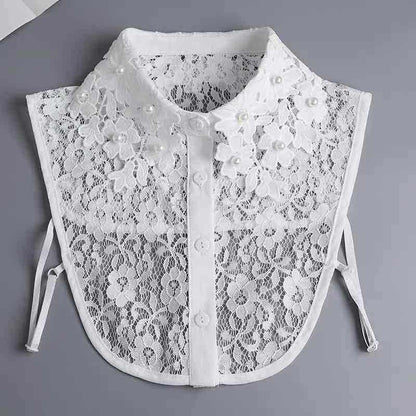 Detachable White Beaded Shirt Collar