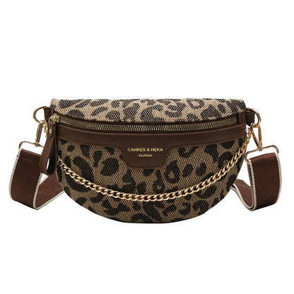 LEOPARD PRINT BLACK CHAIN STRAP FANNY BELT BAG_CWAB0923