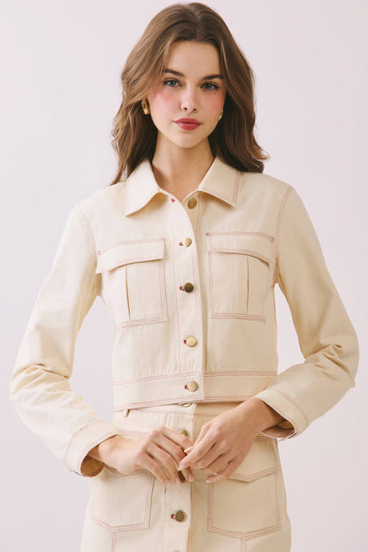 Contrast Stitching Detail Cropped Jacket