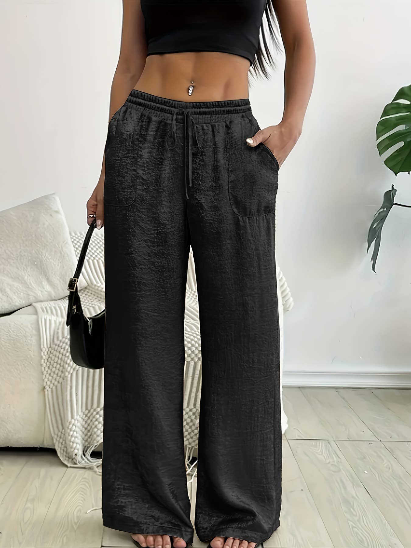 Metal shiny bronzing wide-leg pants