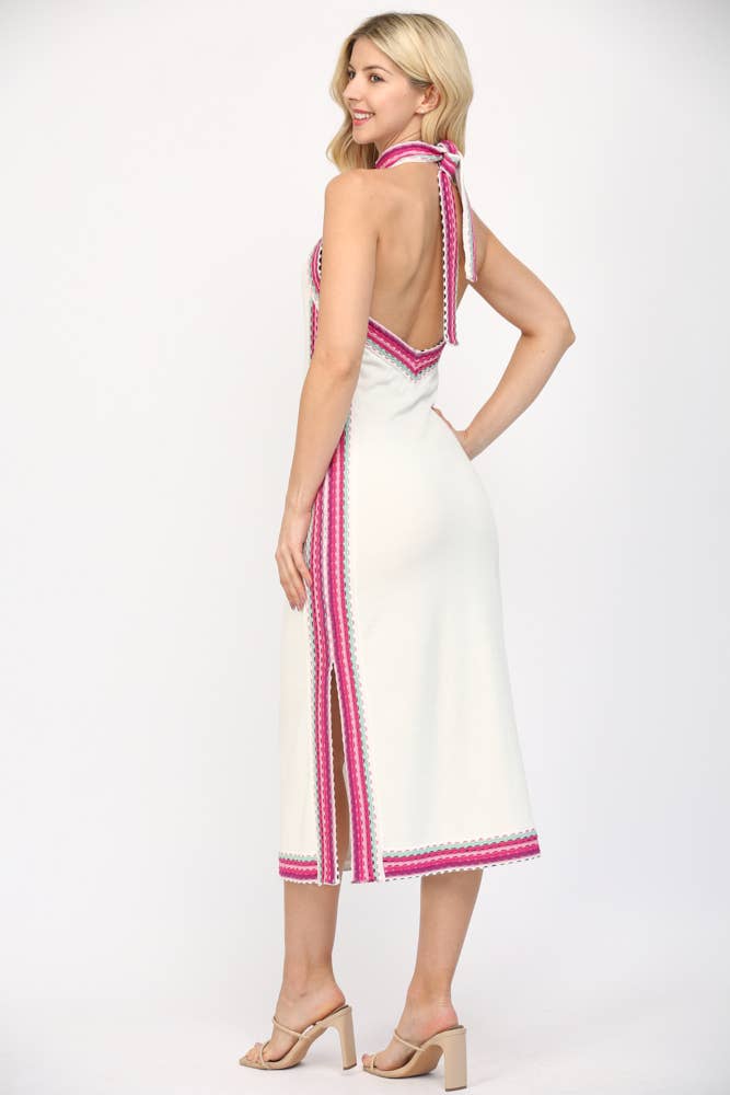 SLEEVELESS HALTER NECK SWEATER MIDI DRESS
