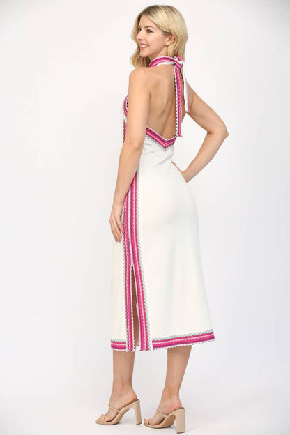 SLEEVELESS HALTER NECK SWEATER MIDI DRESS