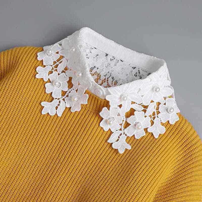 Detachable White Beaded Shirt Collar