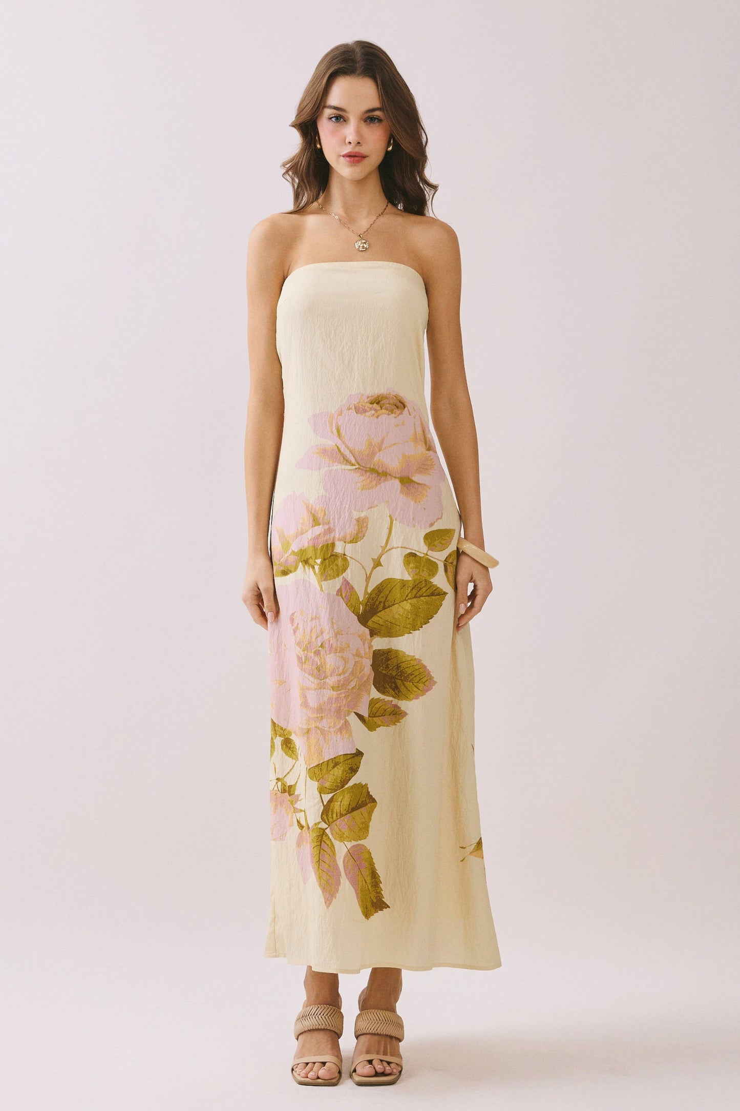 Bold Oversized Floral Print Strapless Maxi Dress