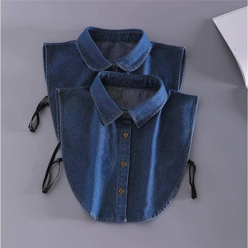 Detachable Blue Denim Collar Shirt For Women