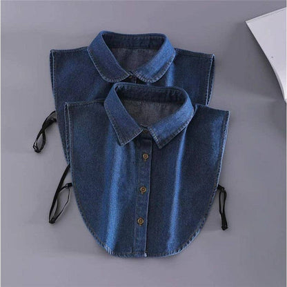 Detachable Blue Denim Collar Shirt For Women